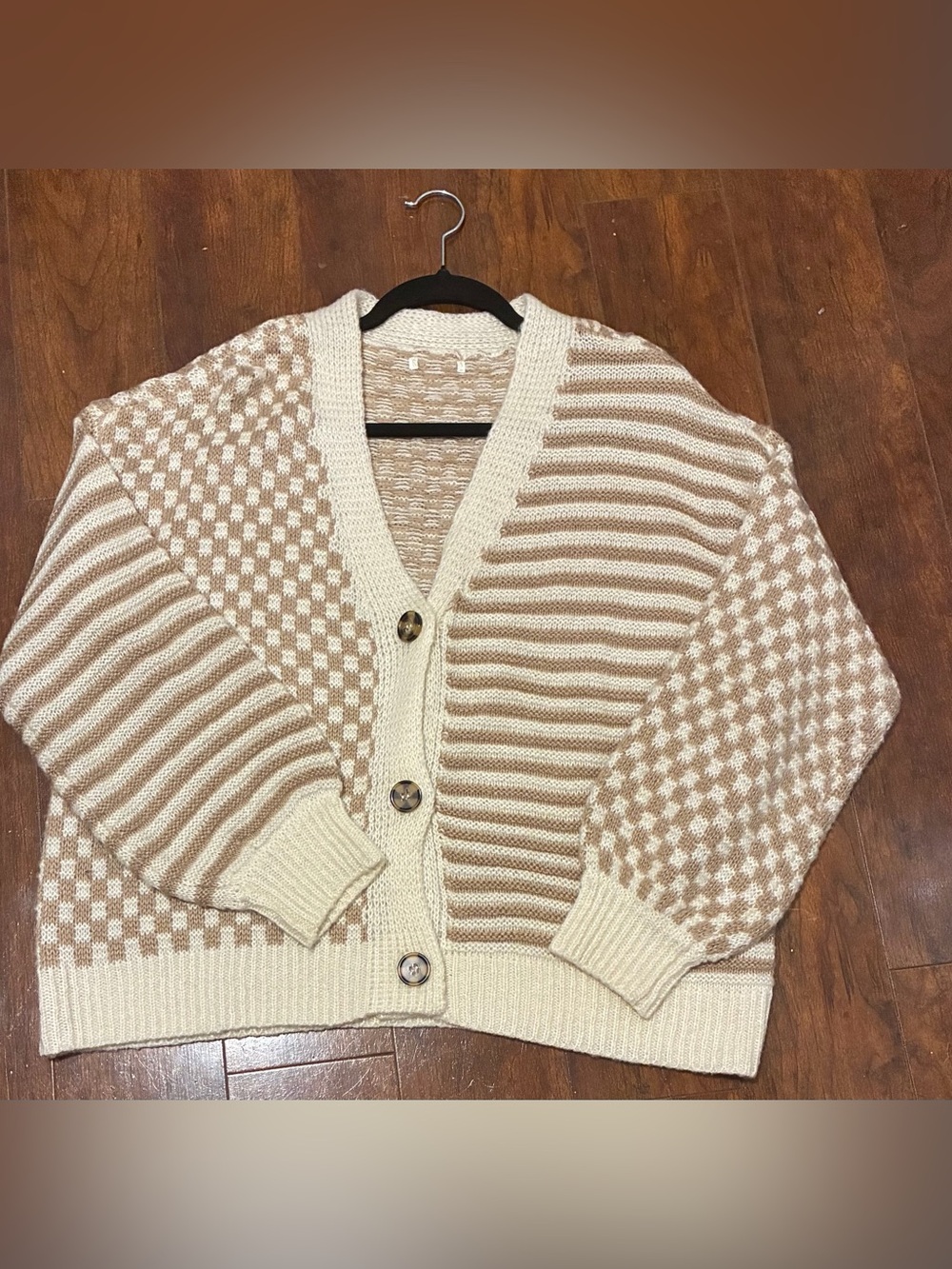 Cozy Neutral Patchwork Mixed Pattern Cardigan